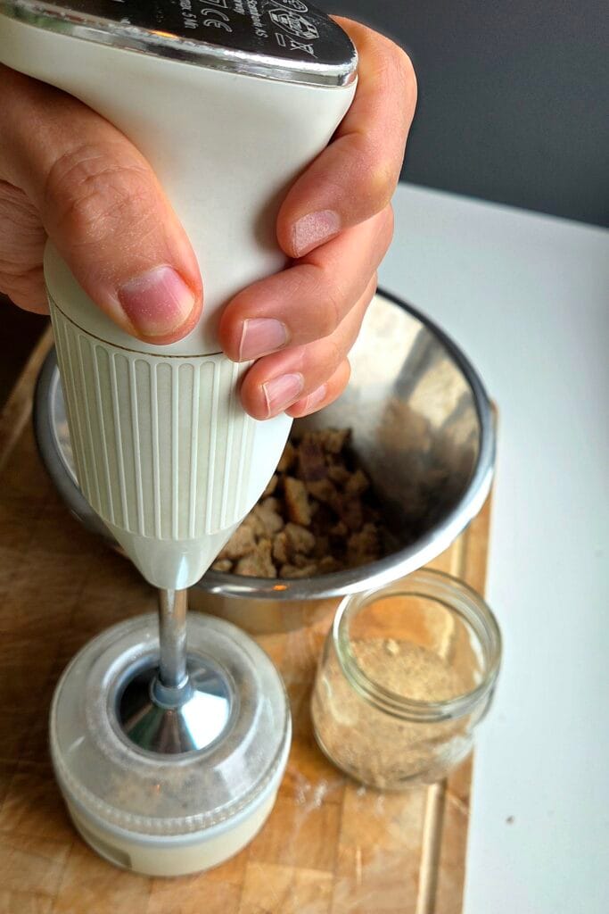 Making sourdough breadcrumbs with a small grinder cup on an immersion blender