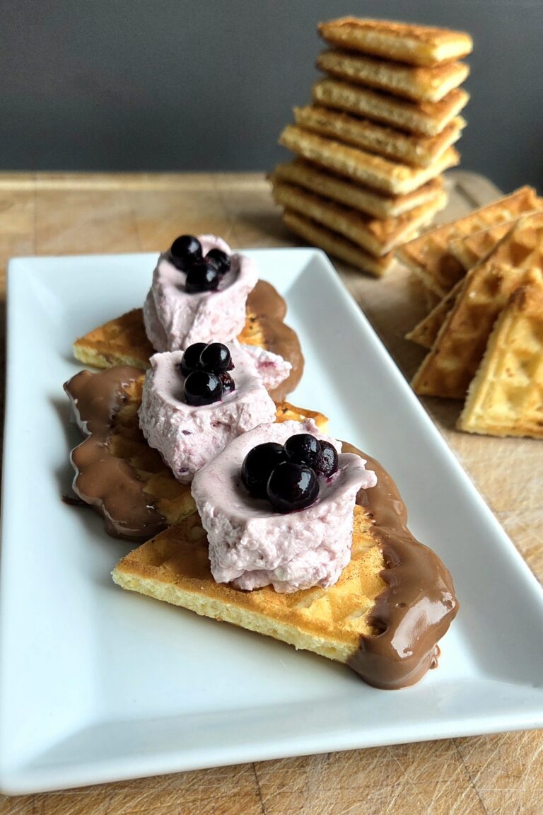 Crispy Norwegian Waffles with Chocolate and Blackcurrant Cream