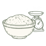 Illustration of a bowl of flour and a kitchen scale