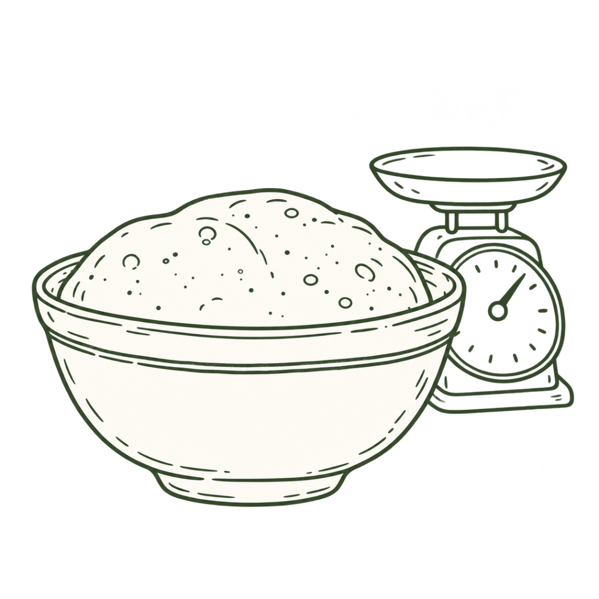 Illustration of a bowl of flour and a kitchen scale